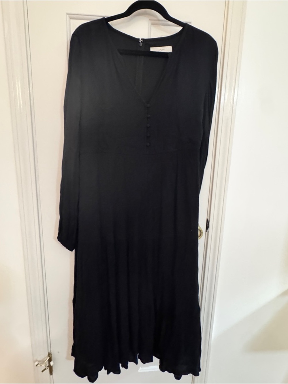 LOFT Black Long-Sleeve V-Neck Midi Dress